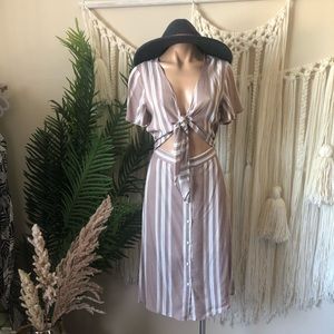 Bare Moon Mauve Stripe Cut Out Midi Dress
